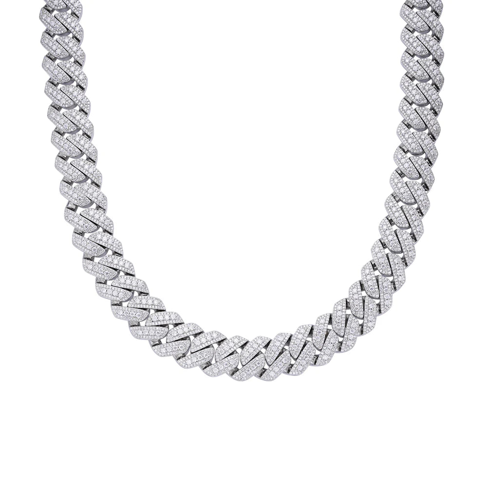 20mm Moissanite Prong Set Cuban Chain 925 Silver
